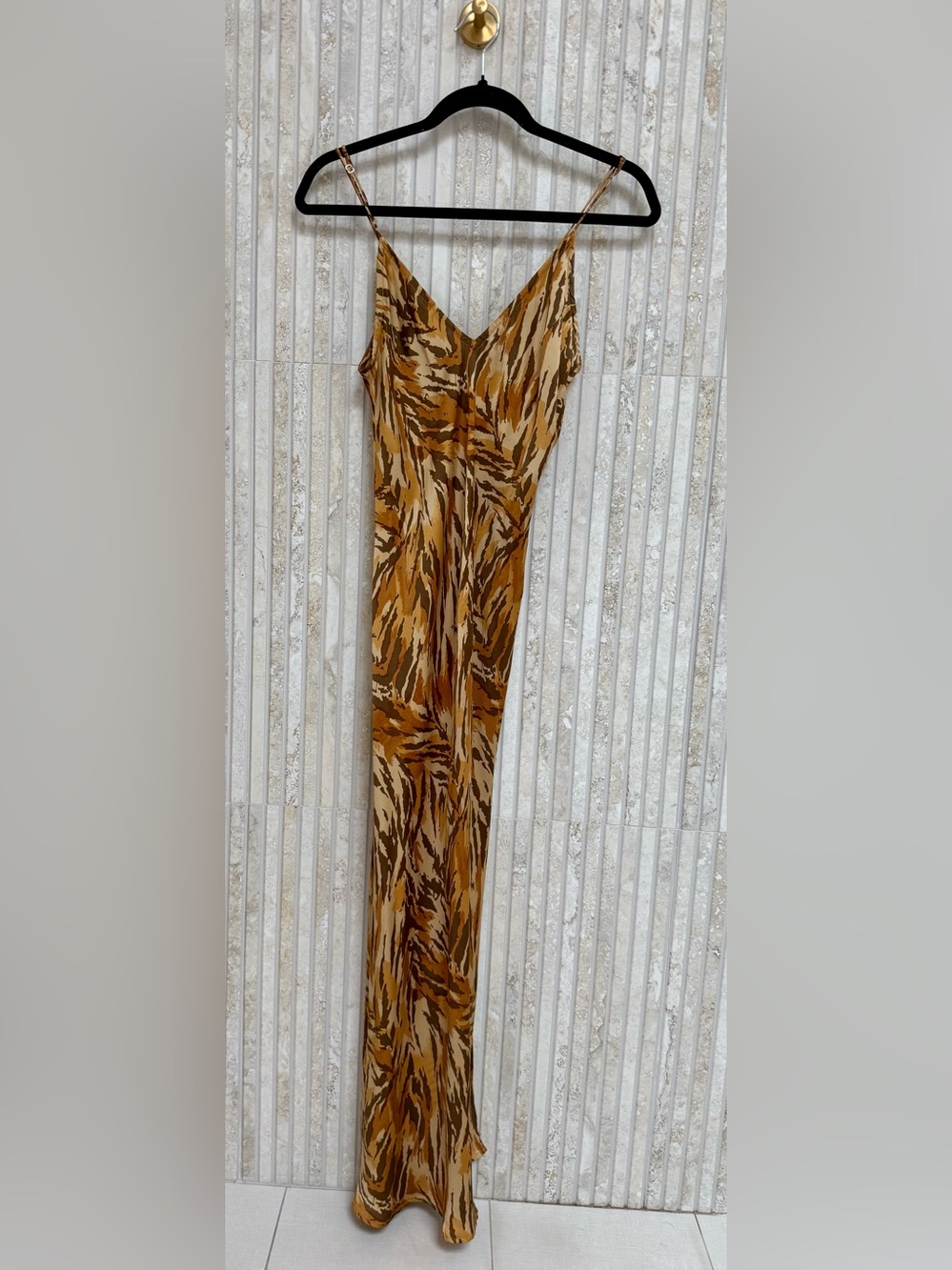 Indah Mustard and Brown Printed Slip Maxi Dress